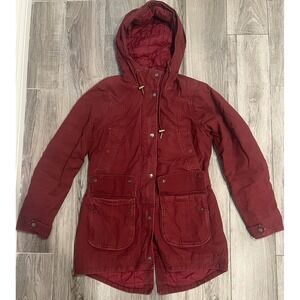 LL Bean Women's XS REG Burgundy Quilted Lined Hooded Anorak Parka Jacket